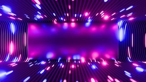 A visually stunning 3D rendered backdrop depicts a futuristic neon tunnel Ilustración de archivo