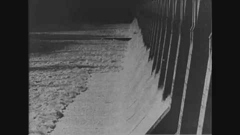 Visuals of dam and it's surrounding in Tennessee Valley - 1936 Stock Footage 86486256