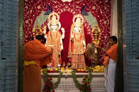 Visuals of Laxmi Narayan temple of India. Bhagwan Vishu and Sri Laxmi Stock Photos