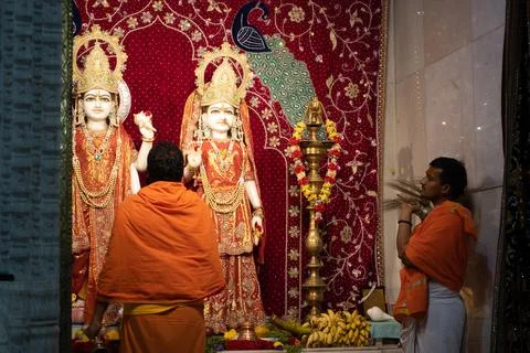 Visuals of Laxmi Narayan temple of India. Bhagwan Vishu and Sri Laxmi Stock Photos
