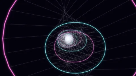 Visuals show spiraling geometric shapes on a dark background Stock Footage 337072477