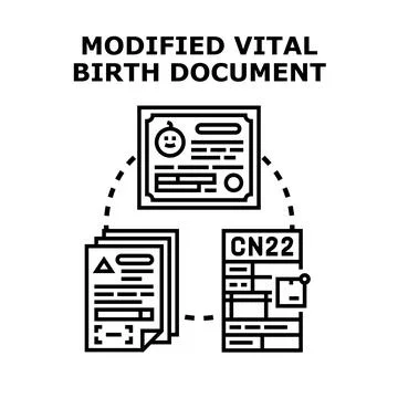 Vital birth document modification process icon concept Stock Illustration