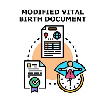 Vital birth document modification process icon concept Stock Illustration