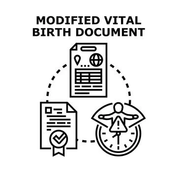 Vital birth document modification process icon concept Ilustración de archivo