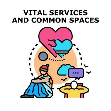 Vital services and common spaces for community support Stock Illustration
