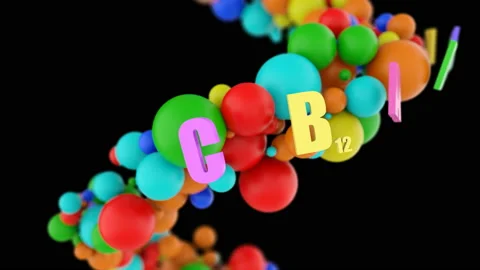 Vital vitamins and microelements on black vs alpha Stock Footage 108126503