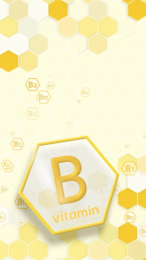 Vitamin B in hexagon shape and orange background. Medical scientific concepts. Stock Footage 311875257