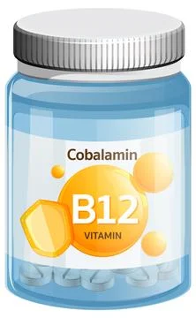 Vitamin B12 Supplement Bottle Vector Illustration Stock Illustration