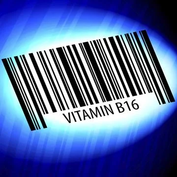 Vitamin B16, barcode with blue Background Stock Illustration