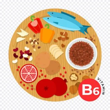 Vitamin B6 flat style vector illustrations. Diet, healthy food and wellbeing Stock Illustration