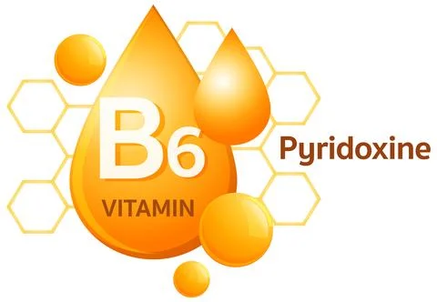 Vitamin B6 Pyridoxine Molecule Vector with Orange Droplets Stock Illustration