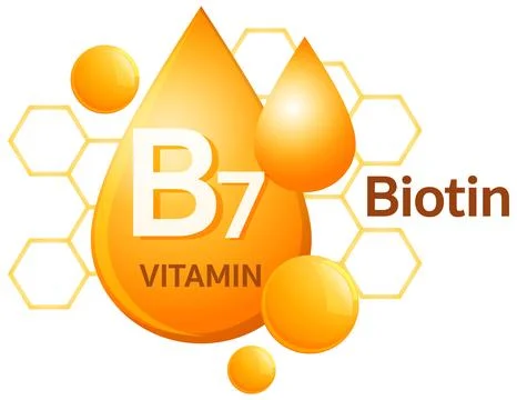 Vitamin B7 Biotin Molecule Icon with Orange Droplets Stock Illustration