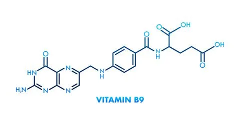 Vitamin b9 formula. Structural formula of vitamin B9 Illustrazione stock