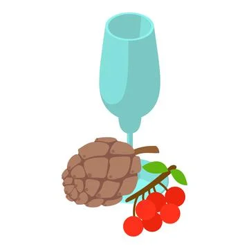 Vitamin beverage icon isometric vector. Glass goblet rowan branch and cedar cone Stock Illustration