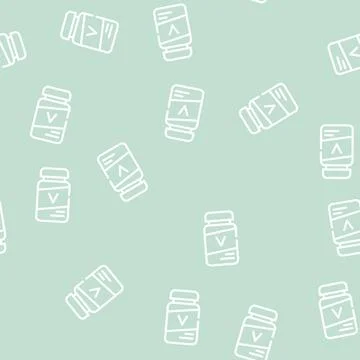 Vitamin bottle for cat line vector seamless pattern Illustrazione stock