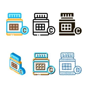 Vitamin bottle icon vector types outline Illustrazione stock
