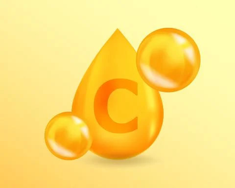 Vitamin C Ascorbic acid. Realistic Vitamin drop C Ascorbic acid design. 3D Stock Illustration