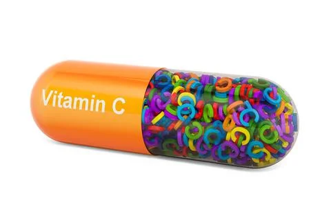 Vitamin C capsule, ascorbic acid. 3D rendering Vitamin C capsule, ascorbic... Photos