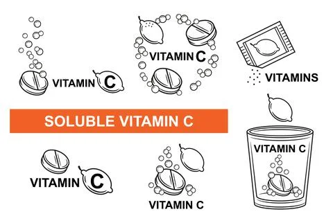 Vitamin C effervescent soluble tablet, fizzy medicine aspirin pill dissolve icon Stock Illustration