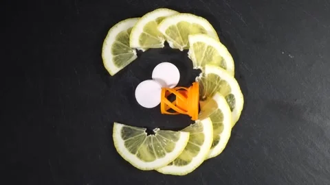 Vitamin C effervescent tablet - Tablets with lemon fruit Stock Footage 272982105