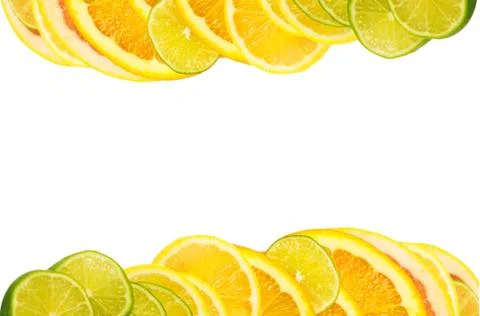 Vitamin C Overload, Stacks of sliced fruit isolated on white Stock Illustration