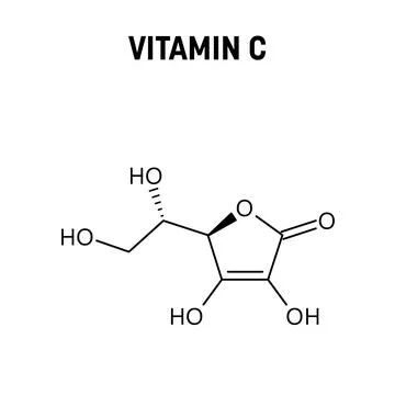 Vitamin C structural formula of molecular structure Stock Illustration