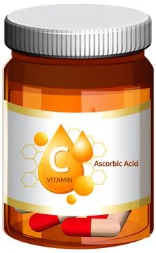 Vitamin C Supplement Bottle with Capsules and Label Stock Illustration