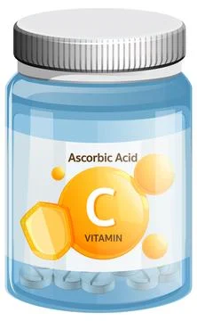 Vitamin C Supplement Bottle with Tablets and Label Stock Illustration