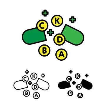 Vitamin Capsule Icon Set with Essential Nutrition Symbols Illustrazione stock