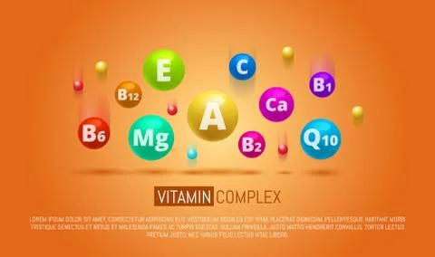 Vitamin Complex Colorful Vector pills capcule. Different vitamins icon in bright Stock Illustration