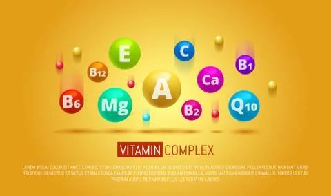 Vitamin Complex Colorful Vector pills capcule. Different vitamins icon in bright Stock Illustration