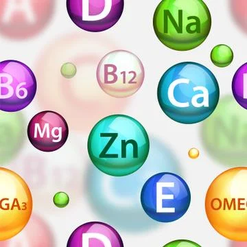 Vitamin complex vector seamless pattern Stock Illustration