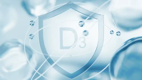 Vitamin D blue protection shield. 3D abstract background for pharma supplements Stock Footage 338164480