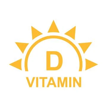 Vitamin D text with sun icon vector beauty, pharmacy, nutrition skin care con Stock Illustration