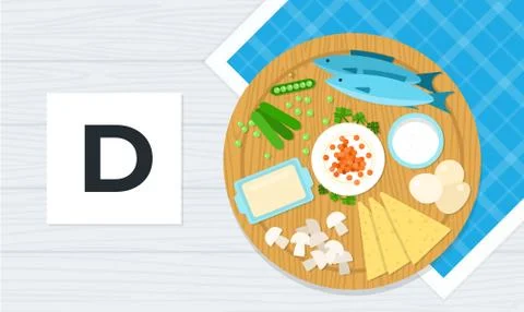 Vitamin D vector flat illustration. Products with the maximum content of vitamin Stock Illustration