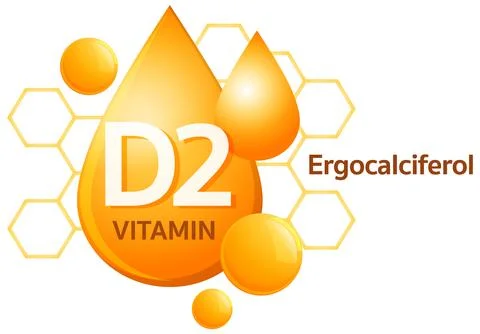 Vitamin D2 Ergocalciferol Molecule Vector Illustration with Droplets Illustrazione stock
