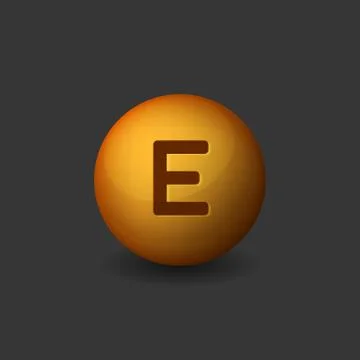 Vitamin E Orange Glossy Sphere Icon on Dark Background. Vector Illustration