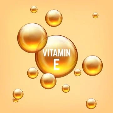 Vitamin E realictic 3D bubble. Golden emulsion balls collagen or gel. Vector Stock Illustration