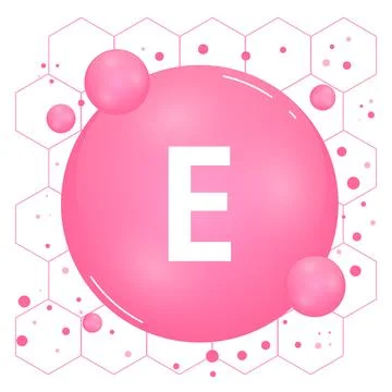 Vitamin E shining pill capcule icon. Vitamin complex with chemical formula Stock Illustration