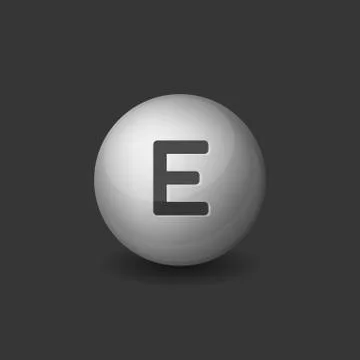 Vitamin E Silver Glossy Sphere Icon on Dark Background. Vector 库存插图