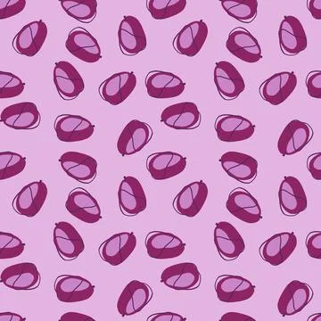 Vitamin little random abstract plums silhouettes seamless pattern. Pastel bac Stock Illustration