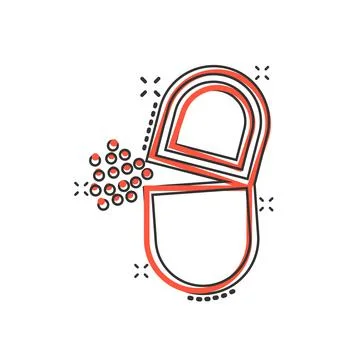Vitamin pill note icon in comic style. Capsule cartoon vector illustration on Stock Illustration