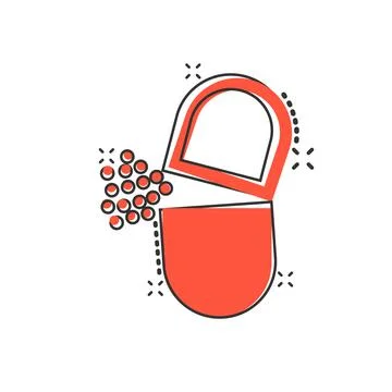 Vitamin pill note icon in comic style. Capsule cartoon vector illustration on Stock Illustration