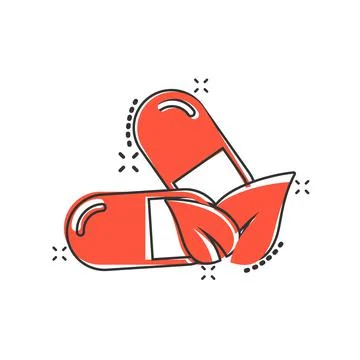 Vitamin pill note icon in comic style. Capsule cartoon vector illustration on Stock Illustration