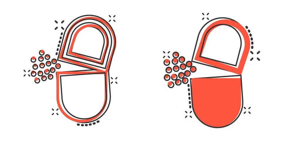 Vitamin pill note icon in comic style. Capsule cartoon vector illustration on Illustrazione stock