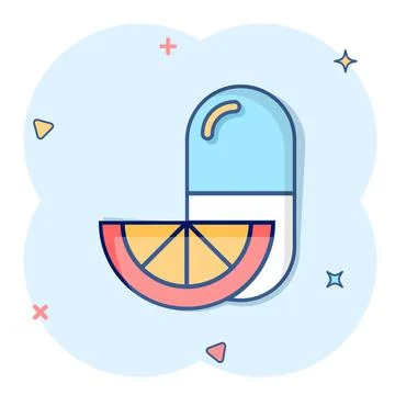 Vitamin pill note icon in comic style. Capsule cartoon vector illustration on Stock Illustration