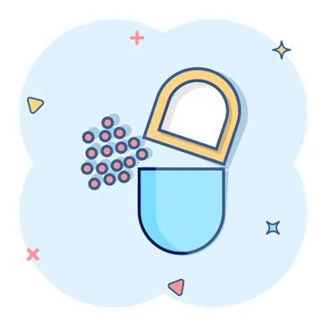 Vitamin pill note icon in comic style. Capsule cartoon vector illustration on Stock Illustration