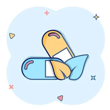 Vitamin pill note icon in comic style. Capsule cartoon vector illustration on Stock Illustration