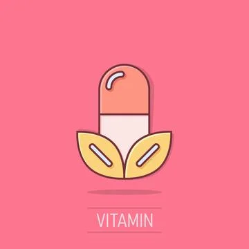 Vitamin pill note icon in comic style. Capsule cartoon vector illustration .. Stock Illustration