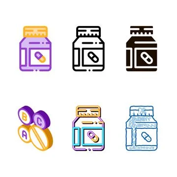 Vitamin pills container vector modern thin line icon Stock Illustration